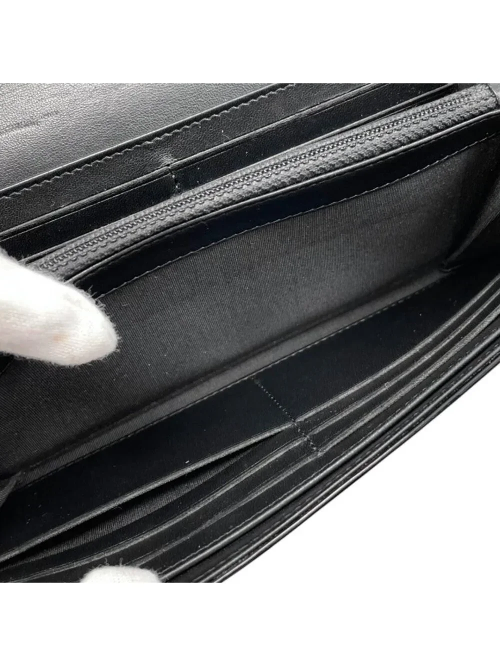 Chanel Bifold Wallet Enamel CC Logo Leather Black Silver